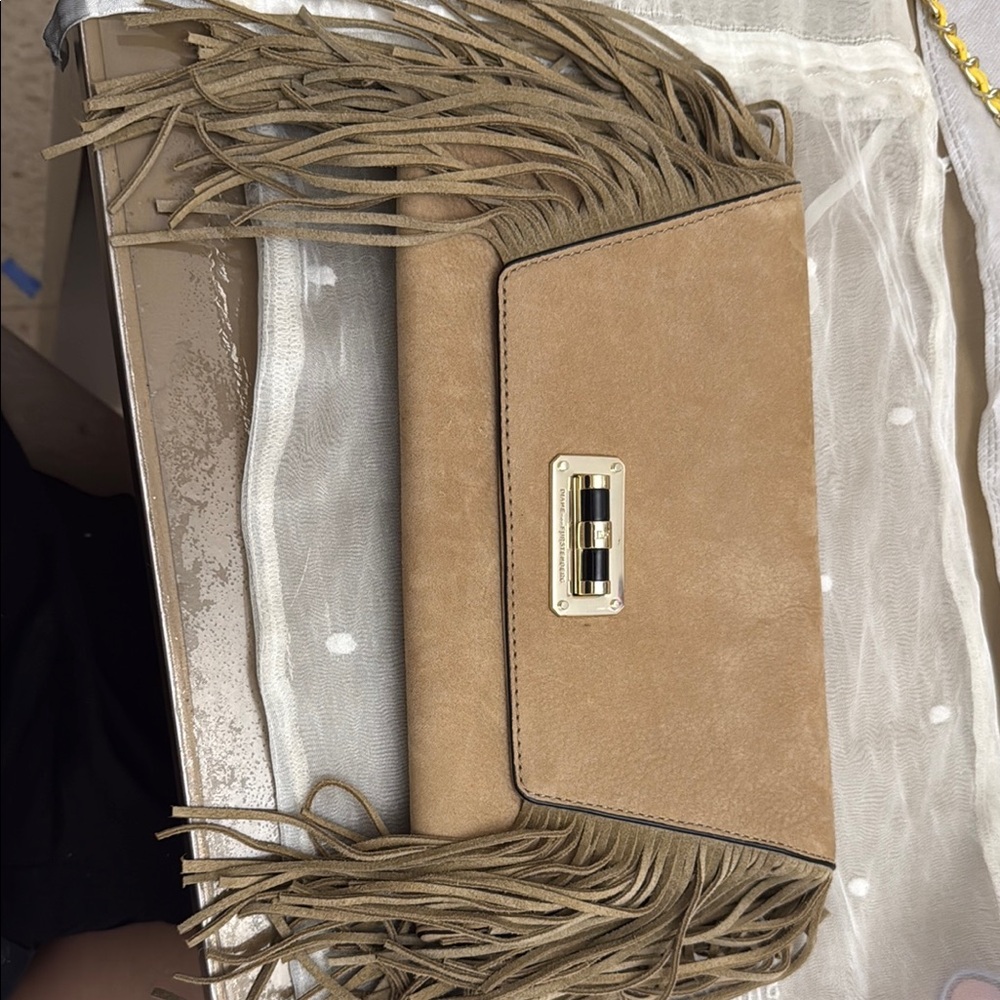 Fringed Tan Clutch